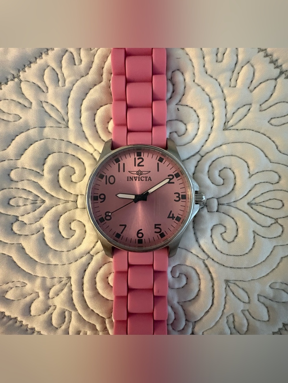 Invicta Pink Wildflower Watch Model 11726 Silicone Strap with Silver Case